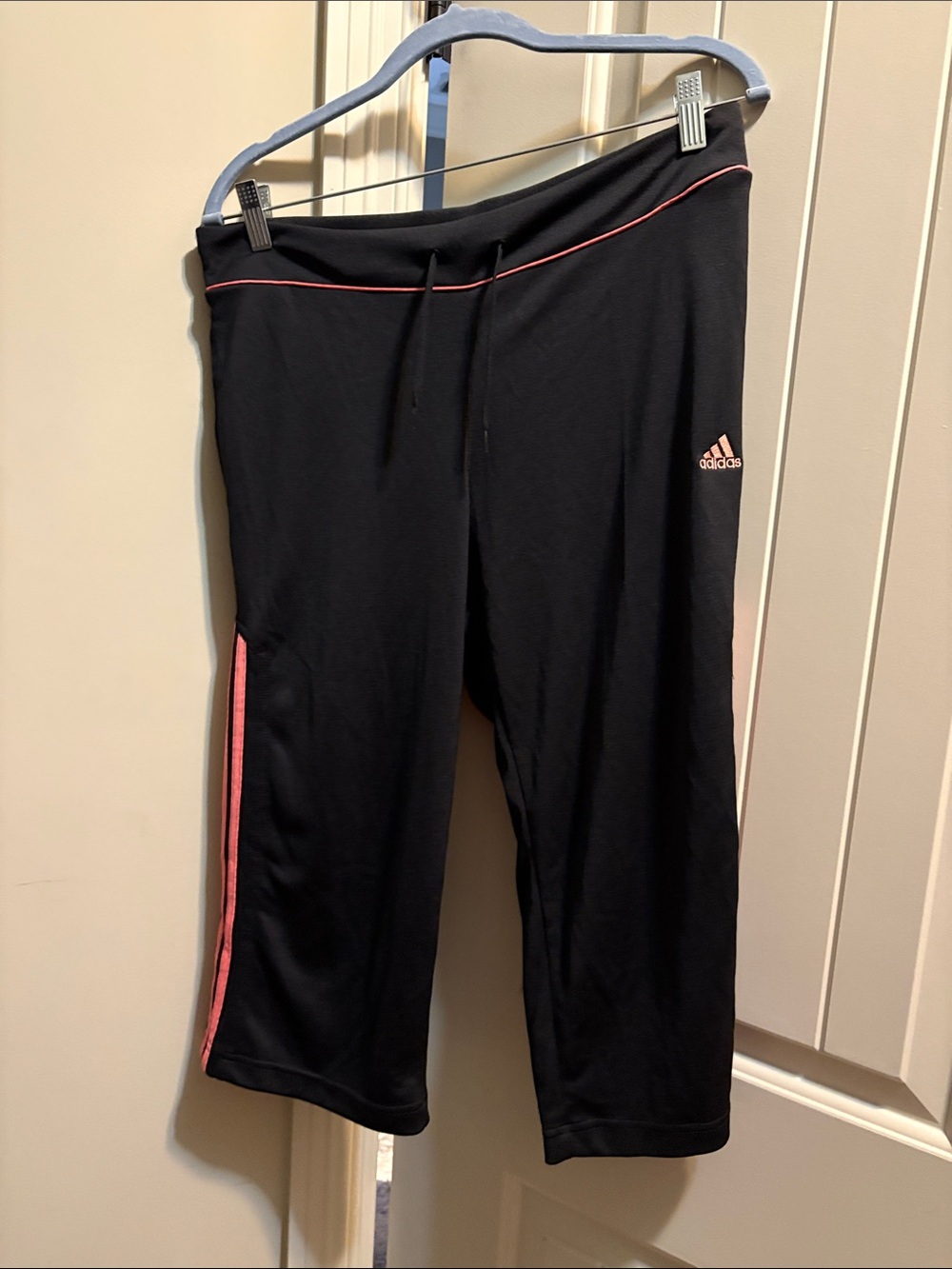 adidas Black Capri Pants with Pink Trim and Logo
